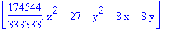 [174544/333333, x^2+27+y^2-8*x-8*y]
